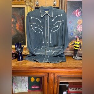 Vintage Roper Arrow Embroidered Western Denim Shirt – Indigo